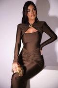 Vestido Maxi Sexy com Fivela de Metal