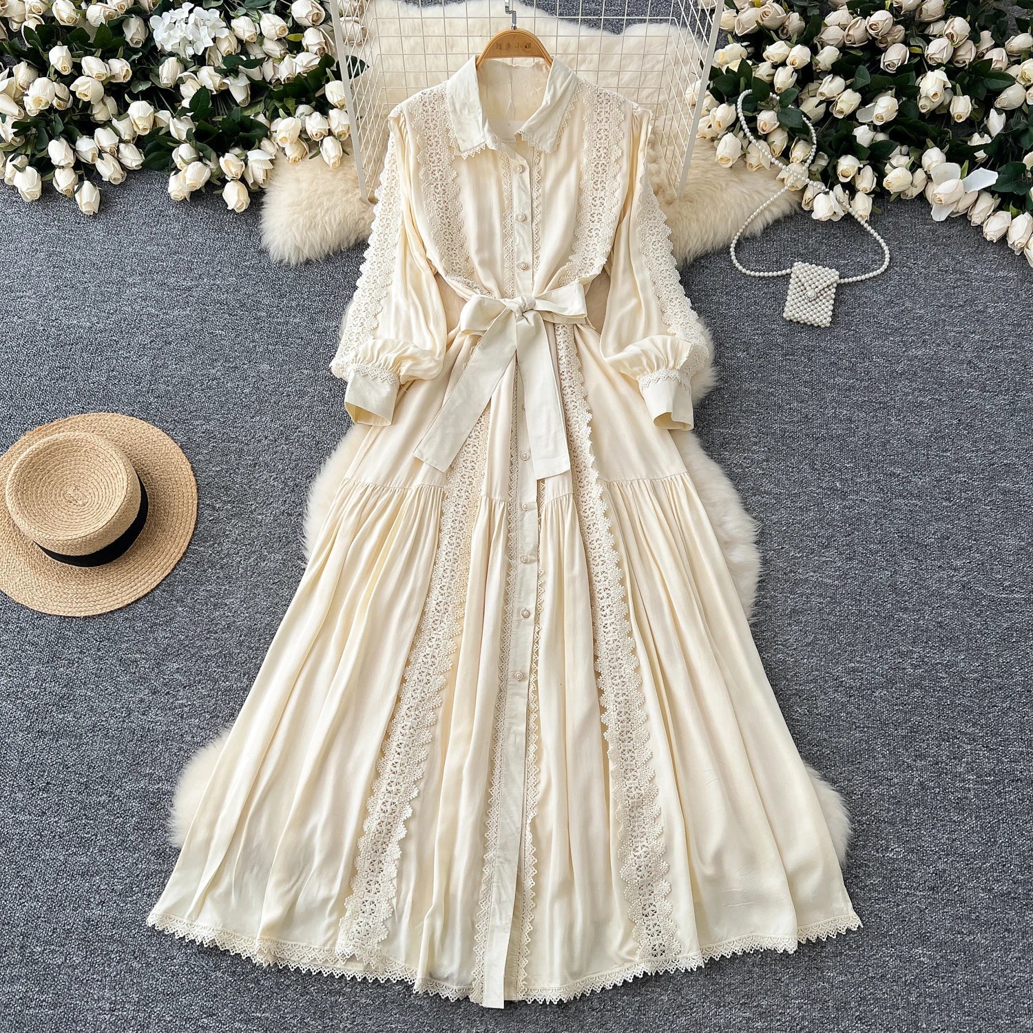 Vestido Longo Renda e Botões