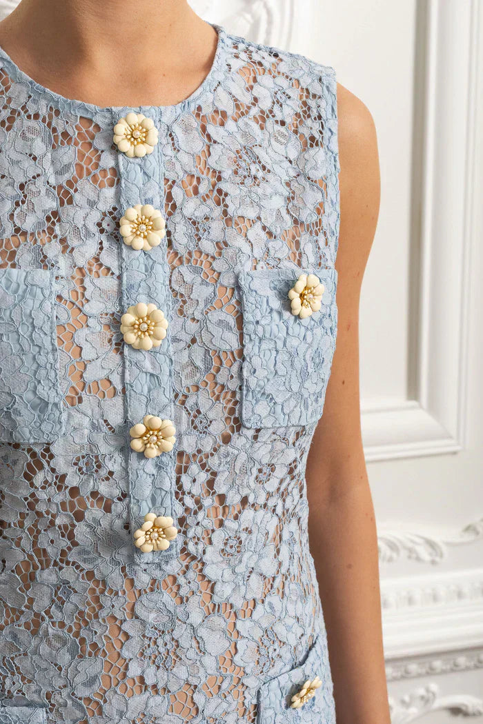 Vestido Azul Renda com Botões
