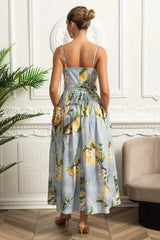 Vestido Floral Azul Saia A-Line
