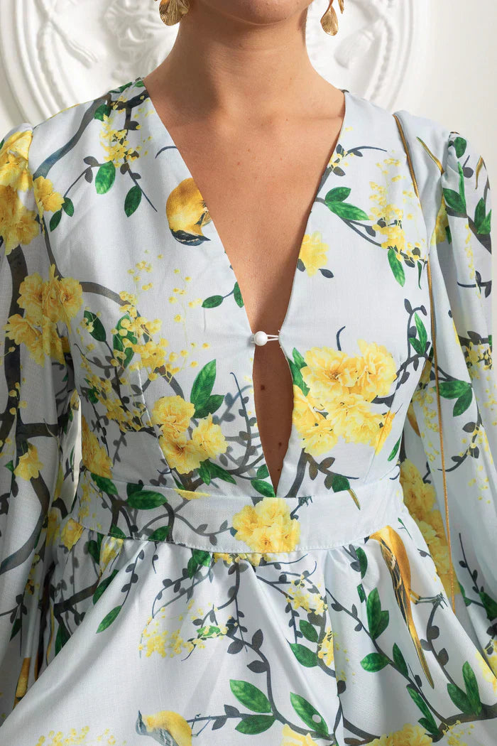 Vestido Vintage Floral Manga Lanterna