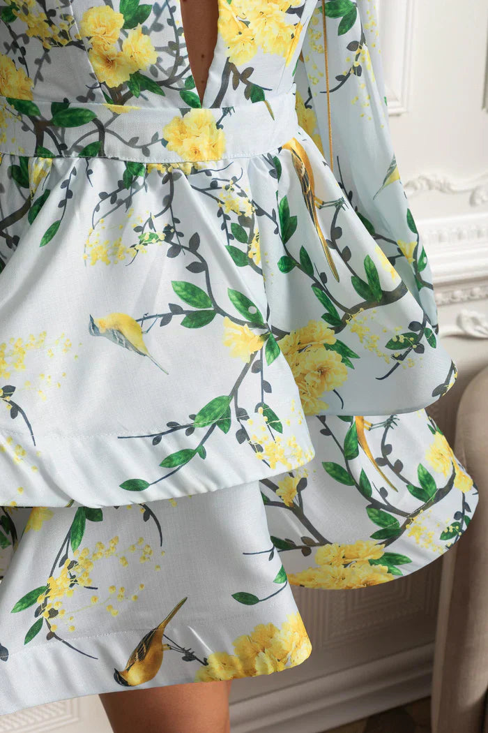 Vestido Vintage Floral Manga Lanterna