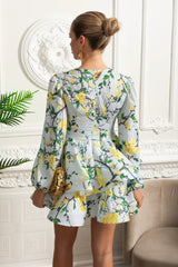 Vestido Vintage Floral Manga Lanterna