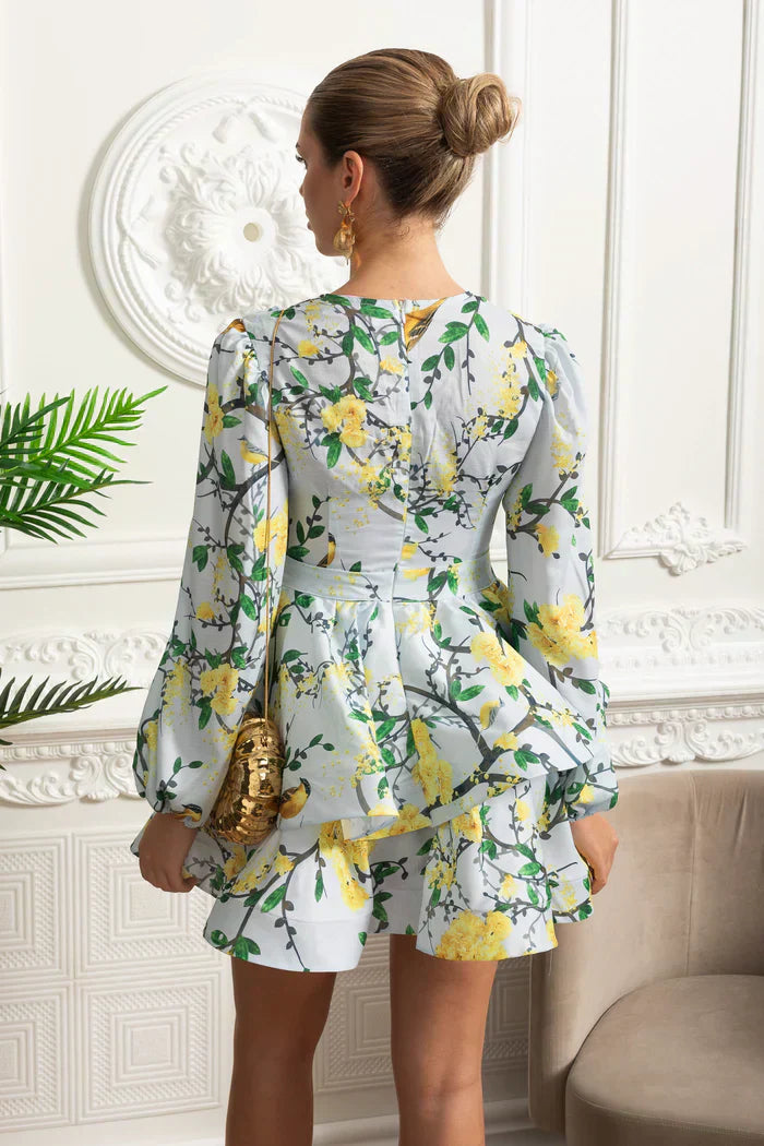 Vestido Vintage Floral Manga Lanterna