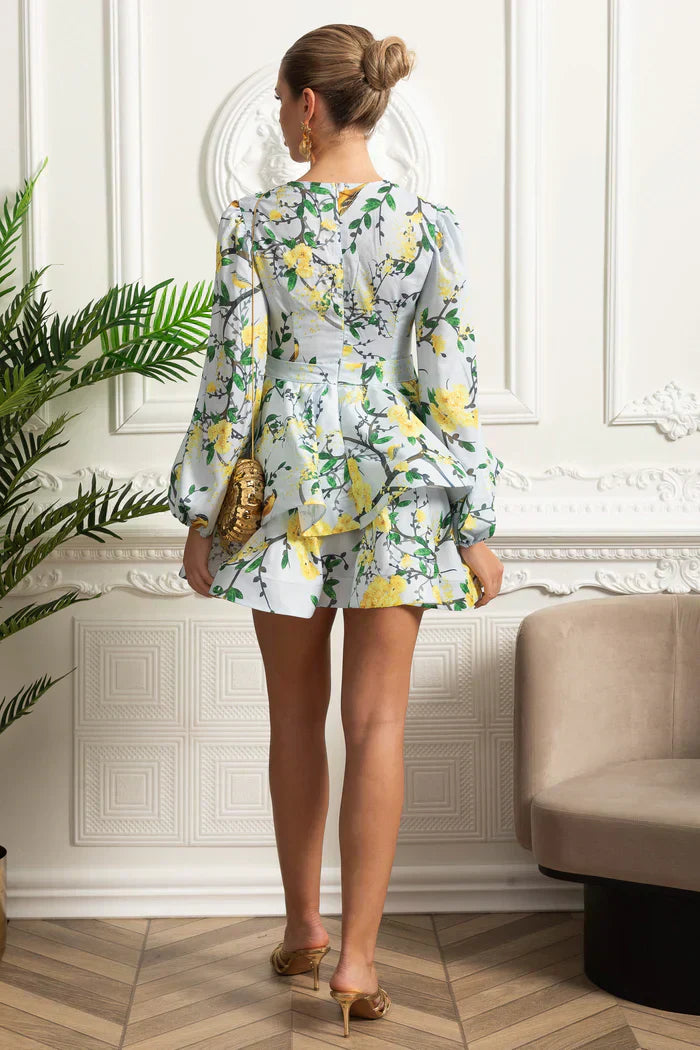 Vestido Vintage Floral Manga Lanterna