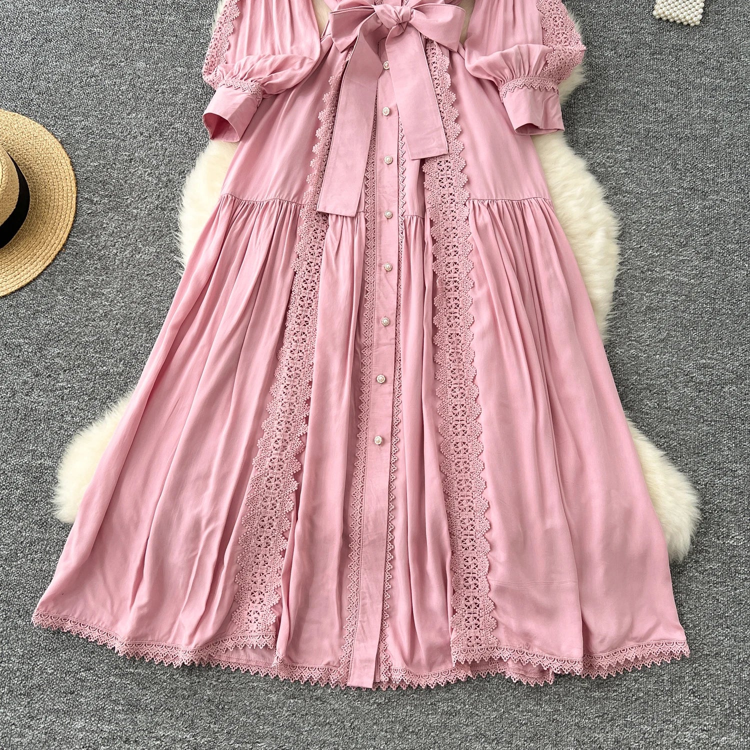Vestido Longo Renda e Botões