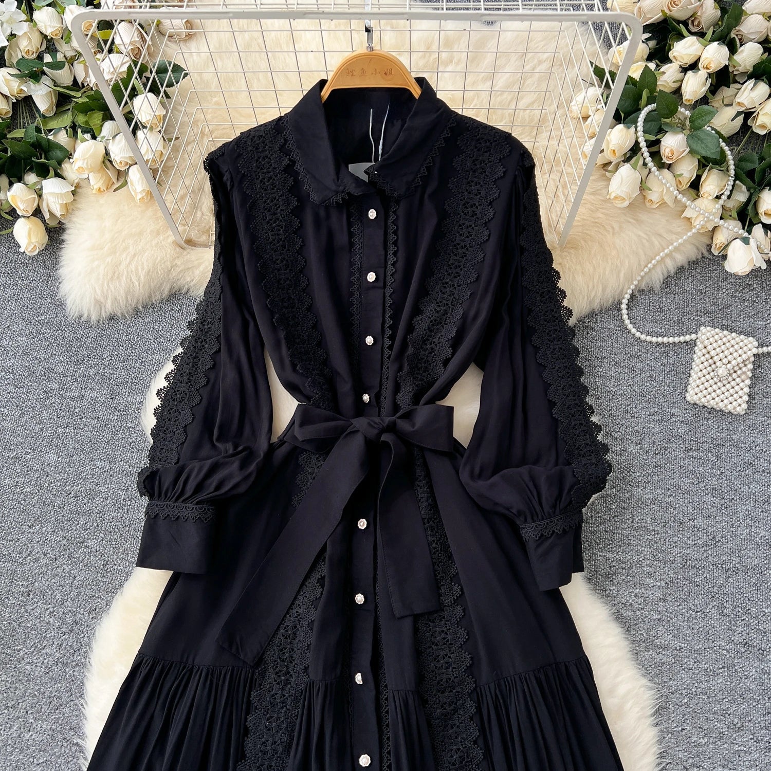 Vestido Longo Renda e Botões