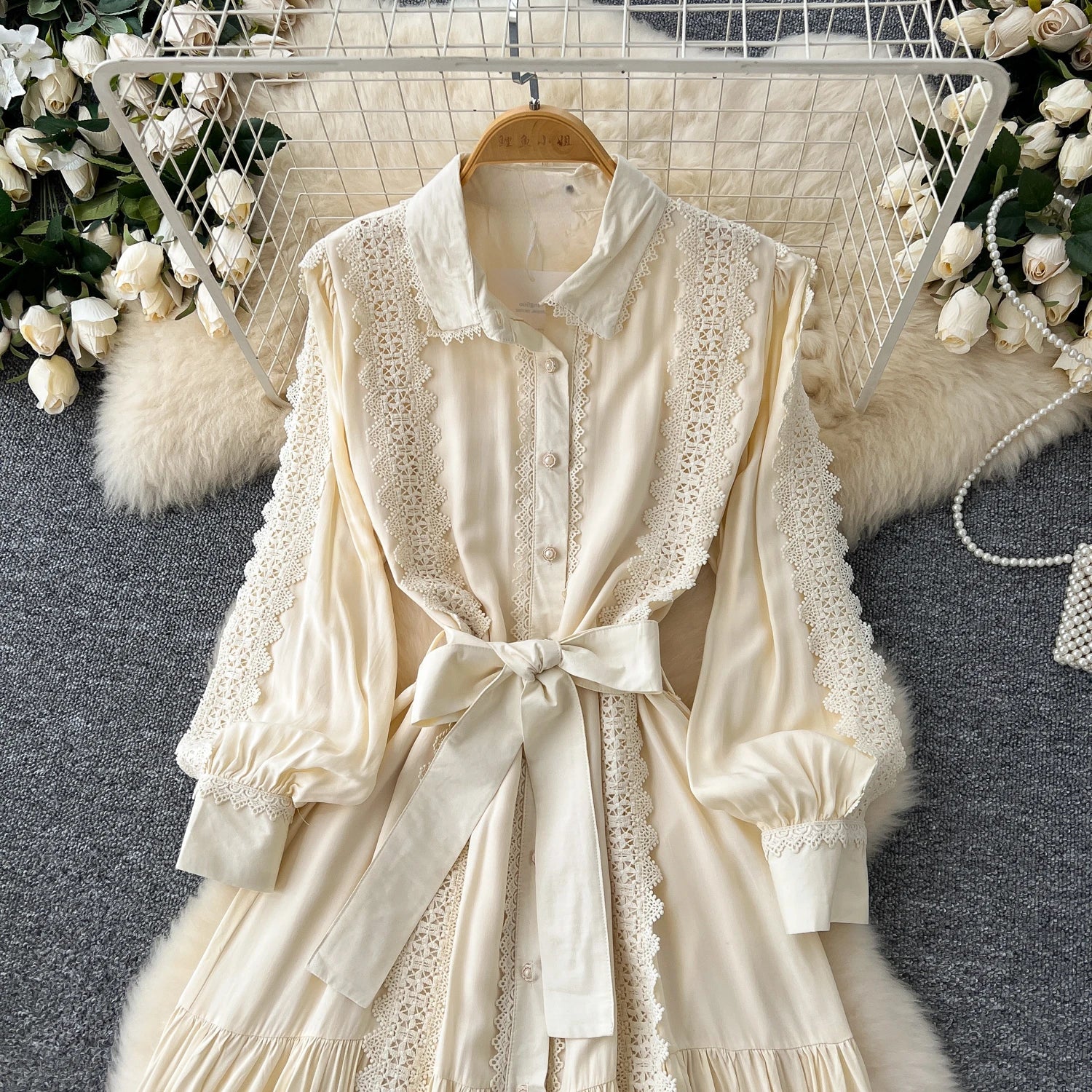 Vestido Longo Renda e Botões