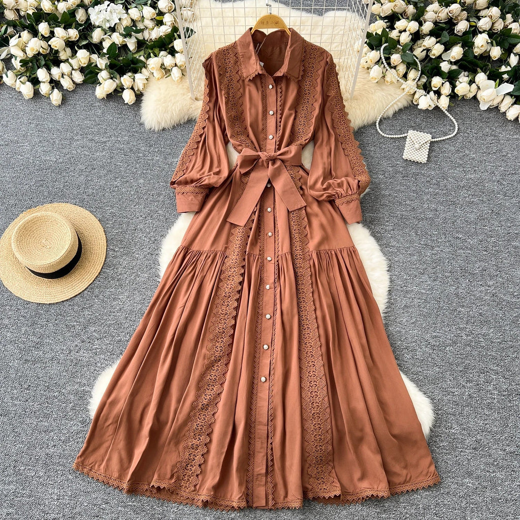 Vestido Longo Renda e Botões