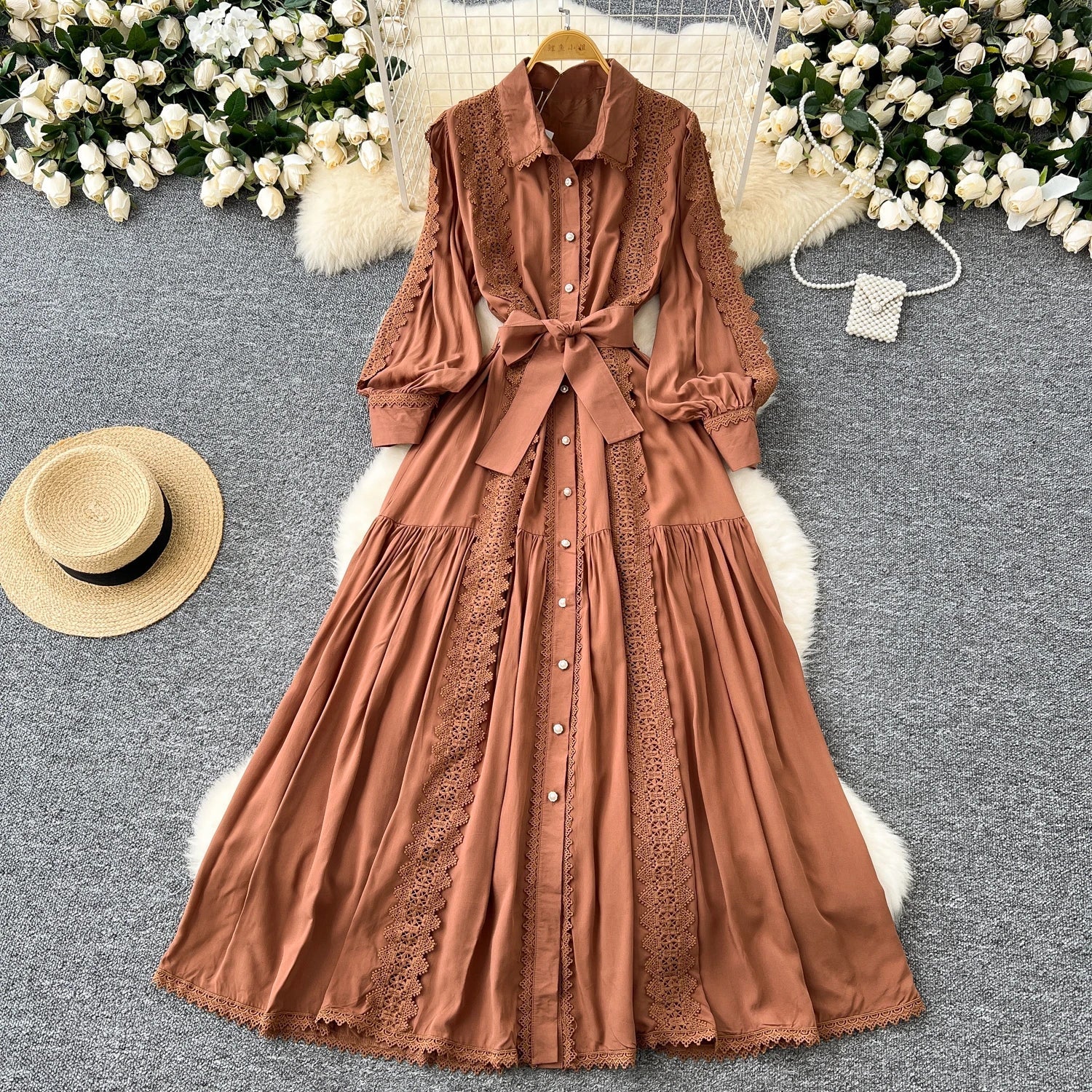 Vestido Longo Renda e Botões
