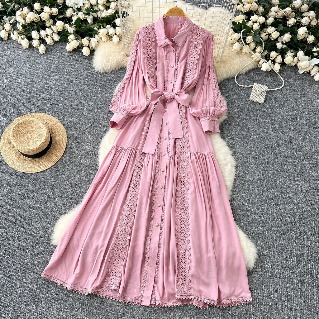 Vestido Longo Renda e Botões