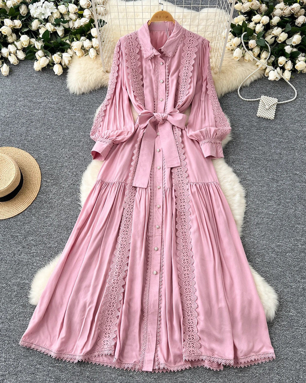 Vestido Longo Renda e Botões