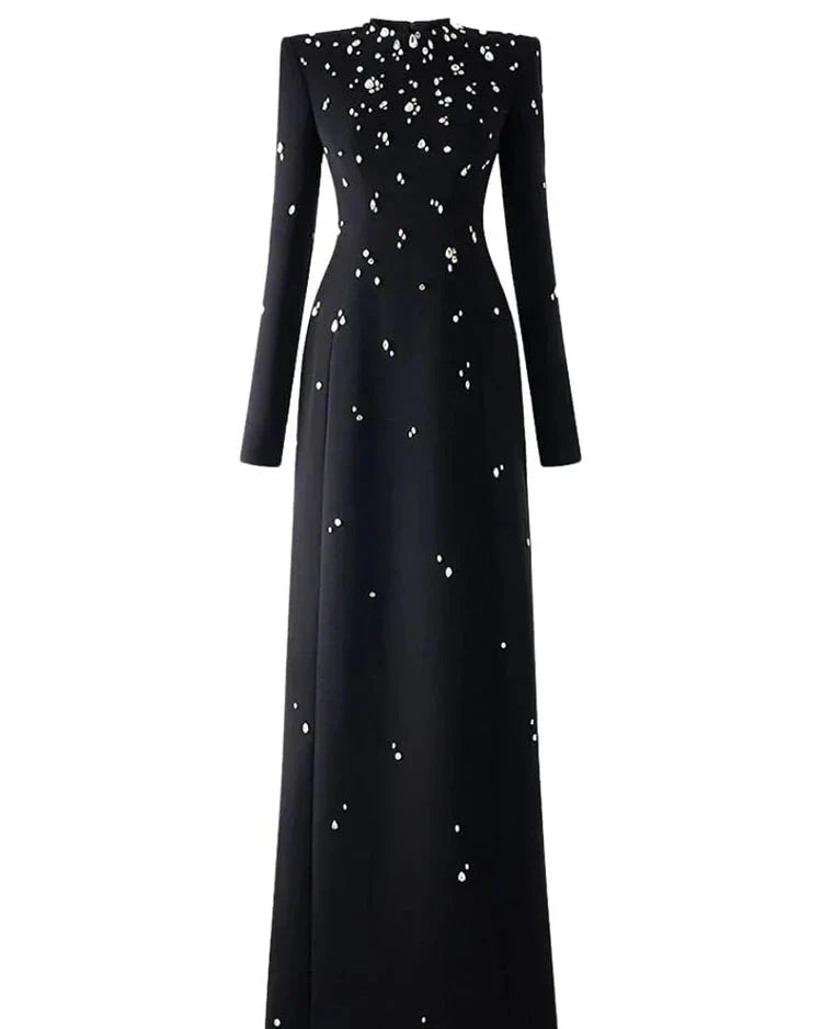 Vestido Longo com Bordado à Mão em Pedrarias