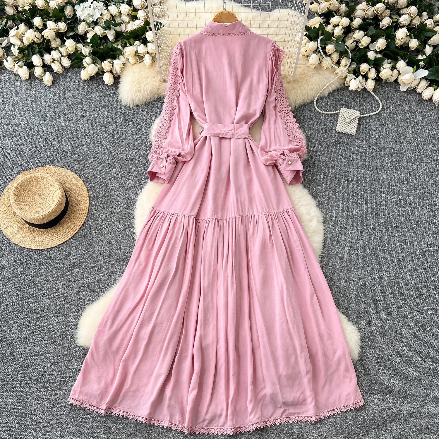 Vestido Longo Renda e Botões