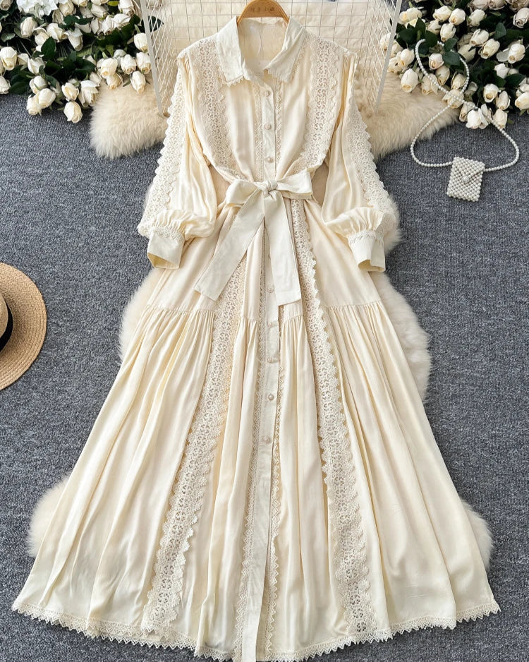 Vestido Longo Renda e Botões