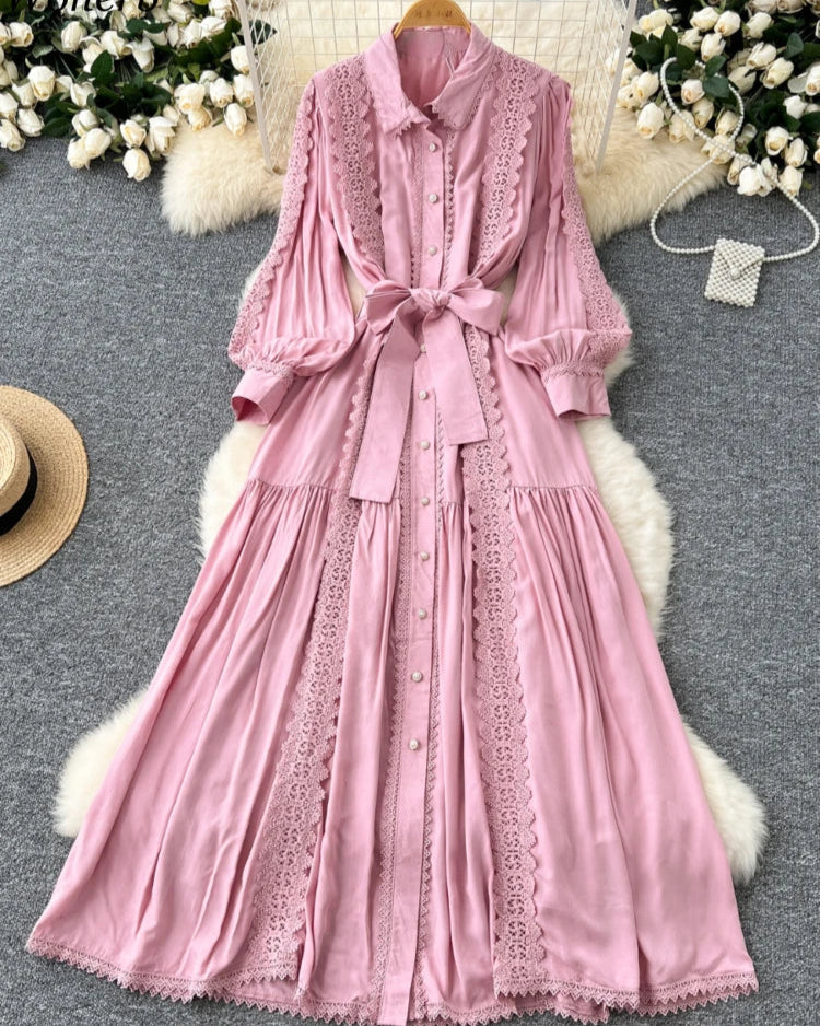 Vestido Longo Renda e Botões