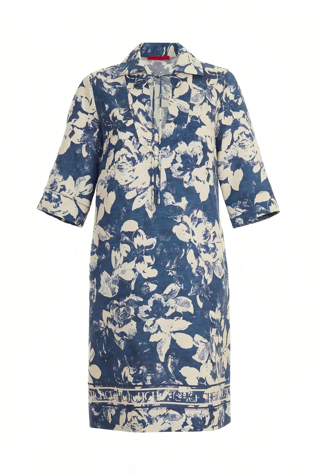 Vestido CHCH em Linha A com Estampa Atemporal e Decote em V Elegante