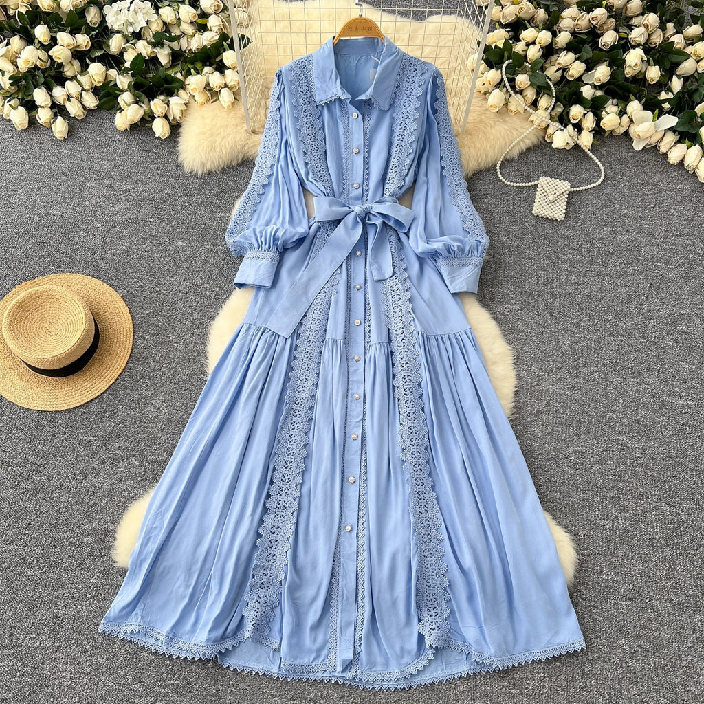 Vestido Longo Renda e Botões