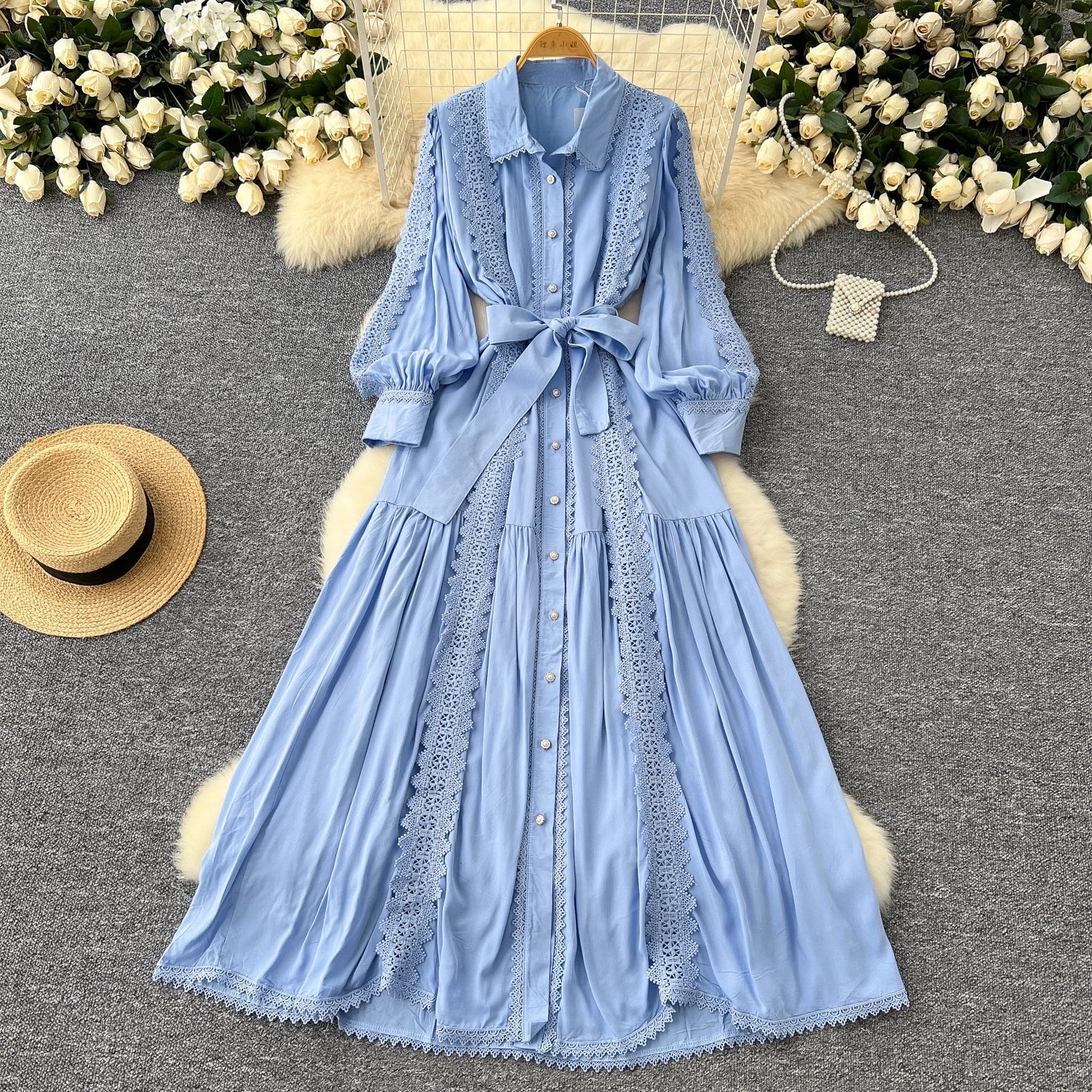 Vestido Longo Renda e Botões