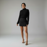 Vestido de Tricô Canelado com Gola Alta e Manga Longa