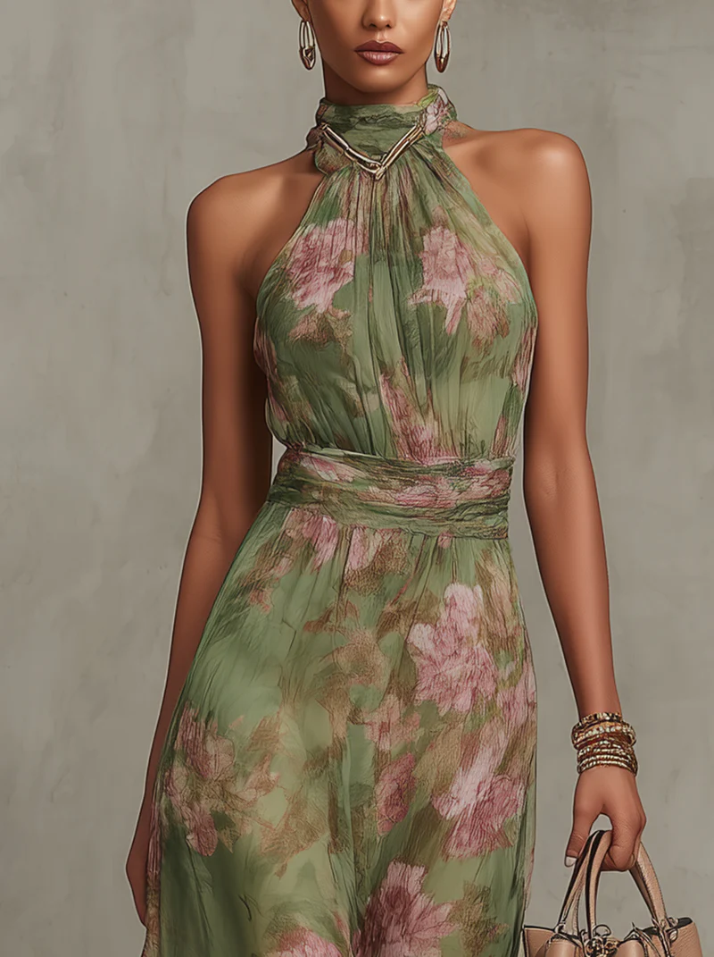 Serena | Vestido Longo Fluido Floral Elegante que Valoriza a Silhueta