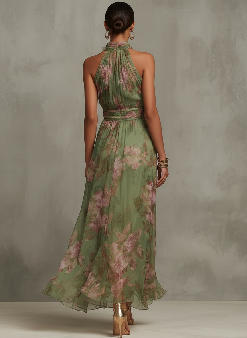 Serena | Vestido Longo Fluido Floral Elegante que Valoriza a Silhueta