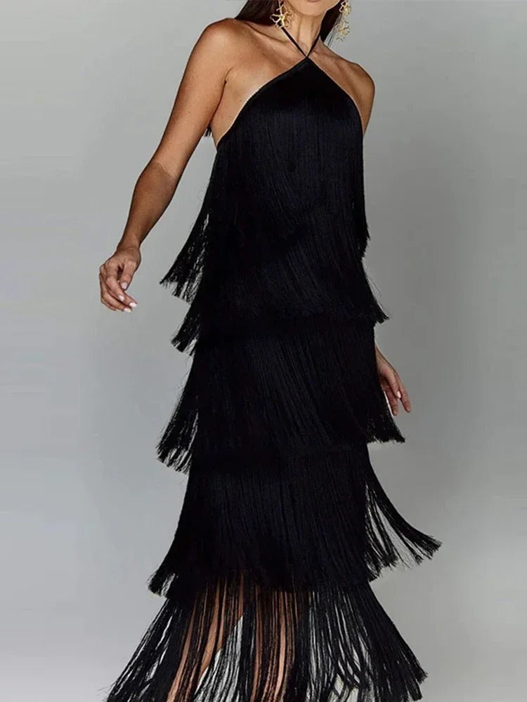 Vestido Feminino Elegante Franjas - Maya