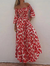 Vestido Longo Floral com Decote Ombro a Ombro e Bolsos
